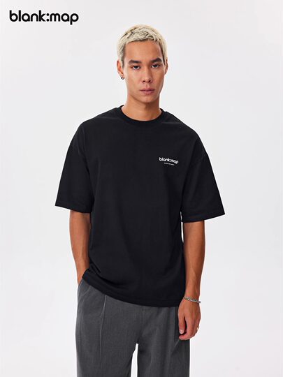 Blank Map heavyweight 310g cotton loose short-sleeved American casual simple round neck printed bottoming T-shirt for men and women