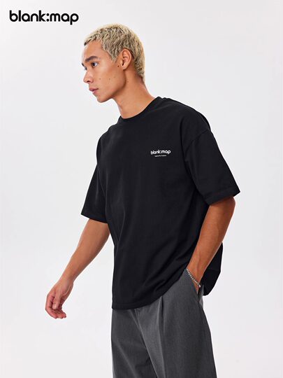 Blank Map heavyweight 310g cotton loose short-sleeved American casual simple round neck printed bottoming T-shirt for men and women