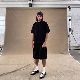 Blank Map Short Wide Boxy Fit T-Shirt Solona Cool and Loose Cleanfit Small Neckline Short Sleeve Men's