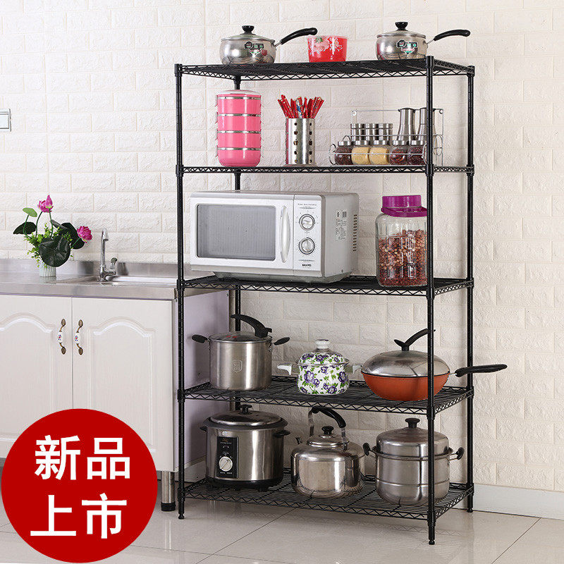 Kitchen Shelving Oven containing layer Shelf 5-floor microwave rack Home Black shelf Balcony Debris Shelf