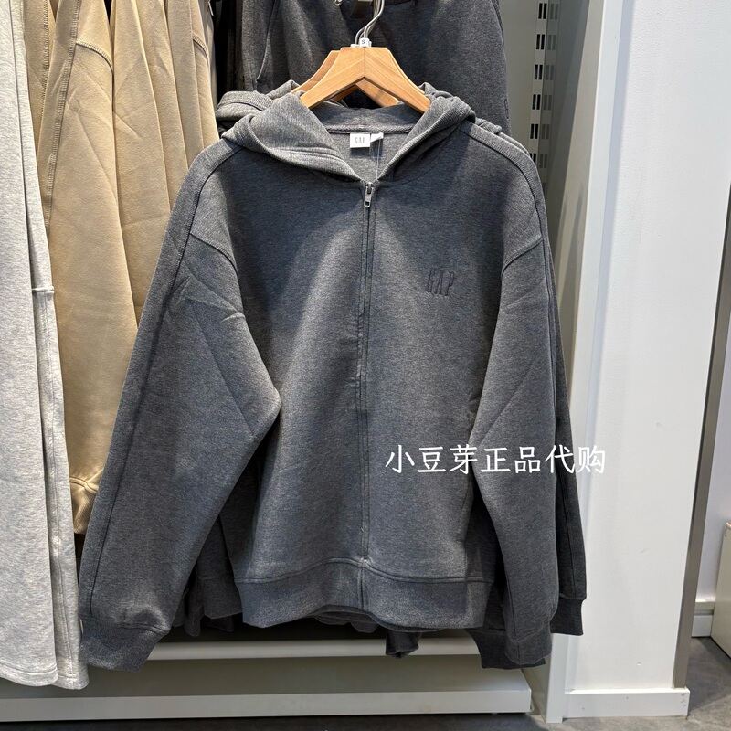 Gap Men's and Women's Clothing 2026 Autumn New Air Sandwich Embroidered Hooded Loose Sweatshirt Jacket 1Ss623003