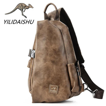 2022 New Kangaroo Chest Bag Men Genuine Leather Skew Satchel Men Single Shoulder Bag Tide Cards Large Capacity Chest Front Casual Backpacks