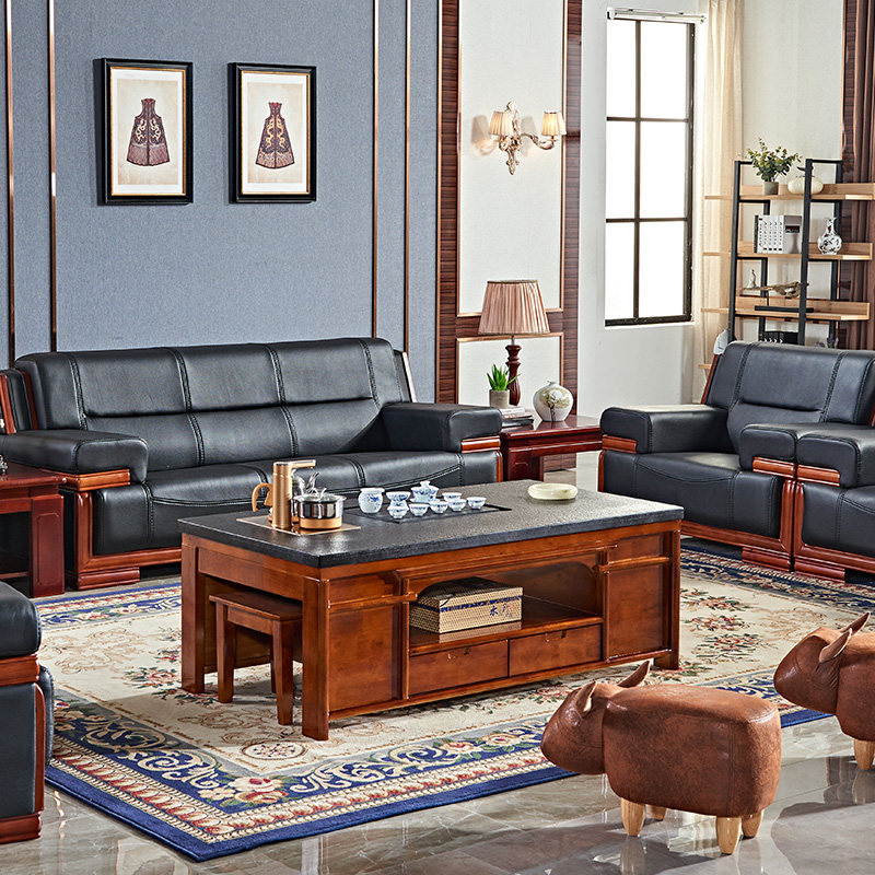 Office sofa tea table group closed in Chinese style business reception talks boss manager room lounge guests area assorted tea table