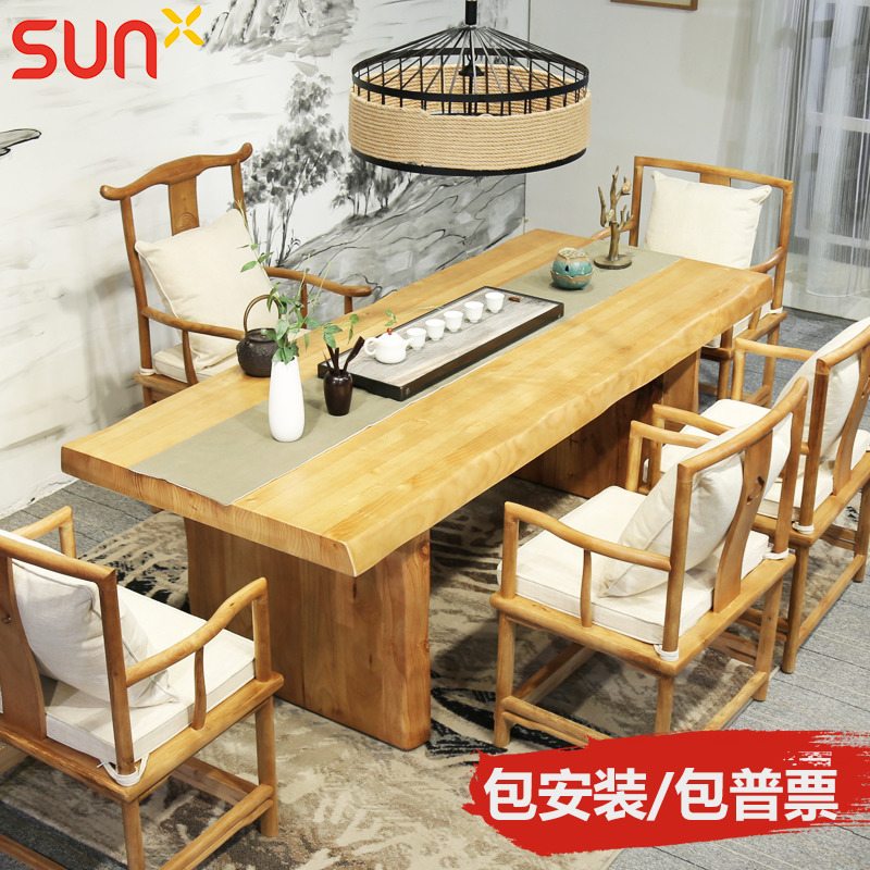 New Chinese Solid Wood Large Ball Desk Simple Office Room Table Building Tea Table Tea Table Desktop Log Plate Table