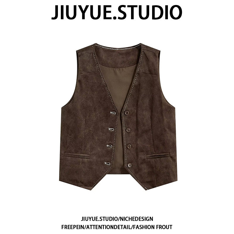 Jiuyue Melard V-Neck Retro Topstitch Vest Jacket for Women, Autumn Fashion, Versatile Sleeveless Waistcoat Jiuyue Melard V-Neck Retro Topstitch Vest Jacket for Women, Autumn Fashion, Versatile Sleeveless Waistcoat
