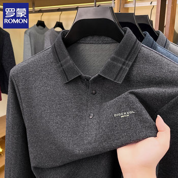 Luo meng spring and autumn new style non-iron solid color men's long-sleeved t-shirt middle-aged and elderly fashion lapel casual loose polo shirt