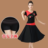 Красные черные цветные штаны, V-образный вырез, с вышивкой, короткий рукав