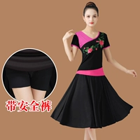 Черные цветные штаны, V-образный вырез, с вышивкой, короткий рукав