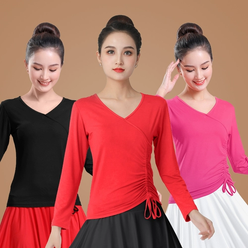 Лонгслив, этническая танцующая спортивная одежда, на шнурках, этнический стиль