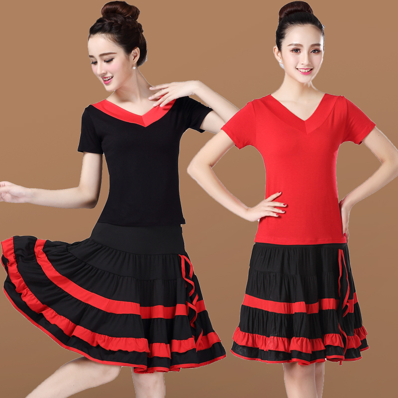 Square dance outfit new suit short sleeve blouses short skirt dance to serve two sets of big moms dancing clothes women