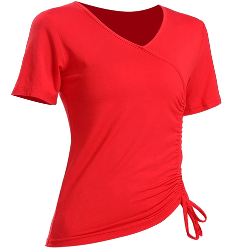 Футболка, спортивная одежда, танцующая одежда для йоги, на шнурках, короткий рукав