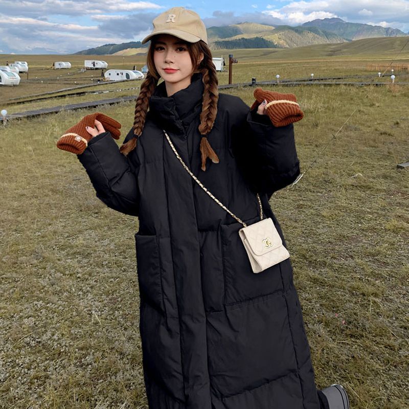 Black down Jacket for Women, Winter Design, Cotton Coat, Off-Season Clearance, Mid-Length Over-The-Knee Puffer Jacket for Students Black down Jacket for Women, Winter Design, Cotton Coat, Off-Season Clearance, Mid-Length Over-The-Knee Puffer Jacket for Students