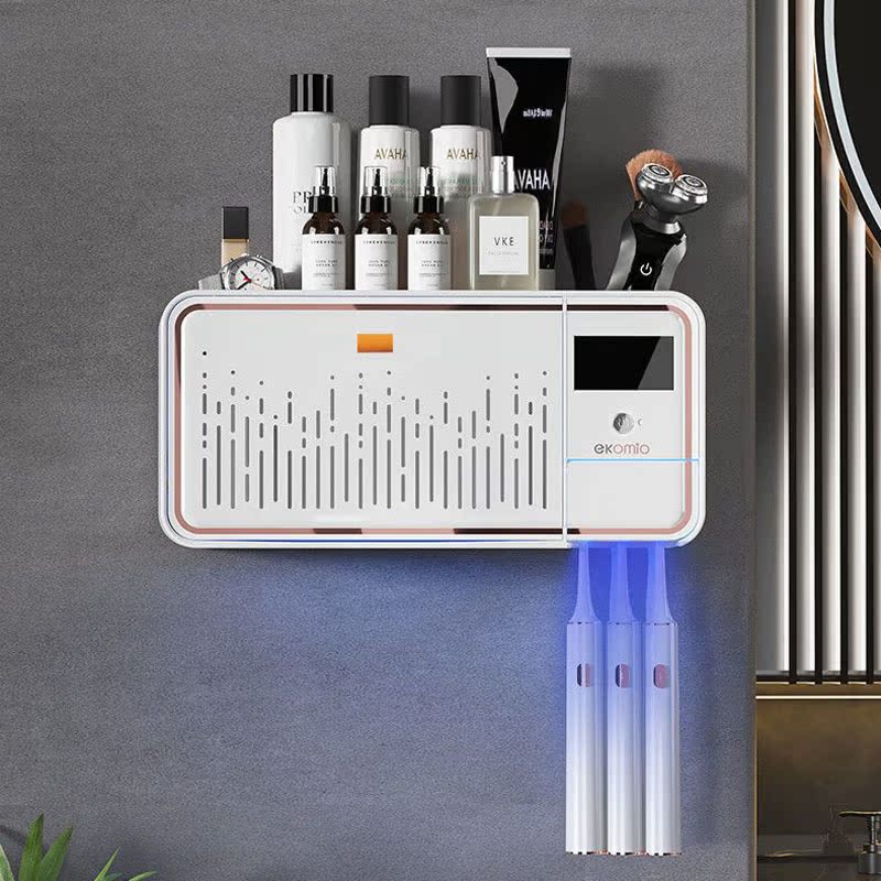 Ultraviolet sterilization drying set smart toothbrush sterilizer electric tooth cup shelf free punching rack wall hanging