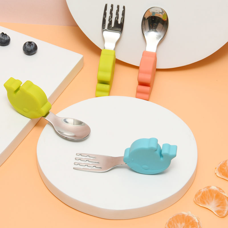 Marcus with the same 316 stainless steel baby spoon learning children's tableware training food supplement short handle fork spoon