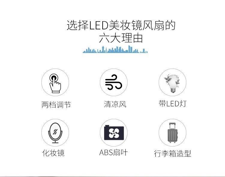 小风扇美妆镜LED灯旅行箱口袋风扇迷你便