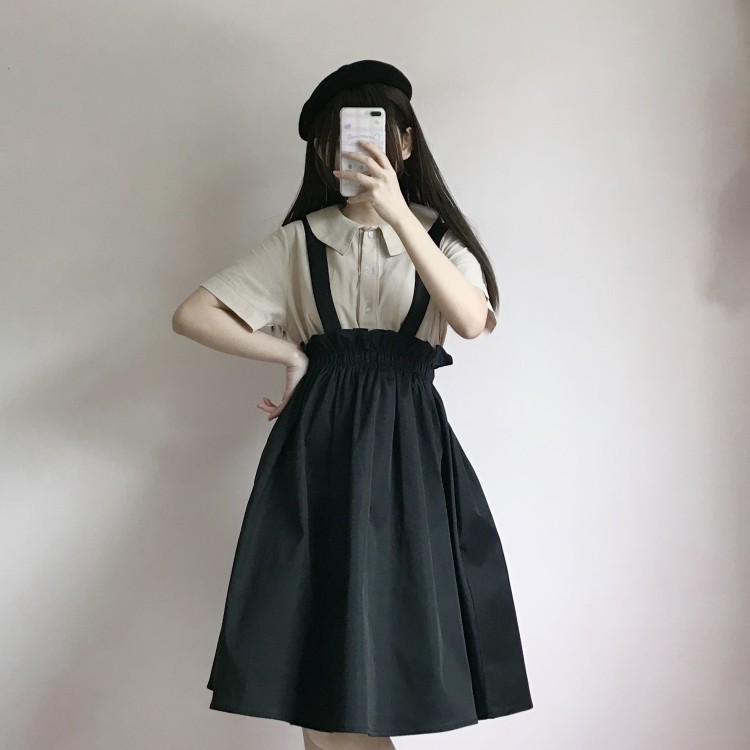 Nhật Bản mềm mại đại học gió cô gái ngọt ngào áo sơ mi ngắn tay + dây thắt lưng cao váy hai mảnh phù hợp với sinh viên đồ bộ nữ mặc nhà