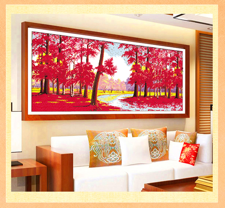 Mới phong cảnh phòng khách đáng kể Maple may mắn với thêu cross stitch in đơn giản và rừng ngập mặn Linquan Jing - Công cụ & phụ kiện Cross-stitch tranh thêu chữ thập tùng cúc trúc mai