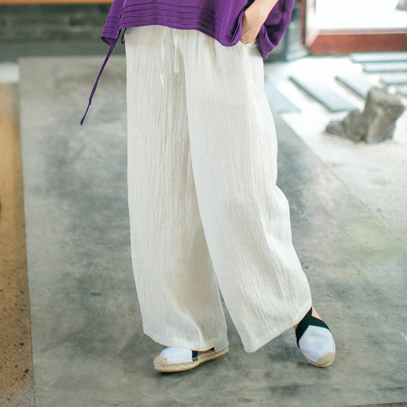 Zhu's Original Brand (Coffee Time) Pure Linen Art Style Wind Women Pants 100 Hitch-Style Women's Clothing Casual Pants