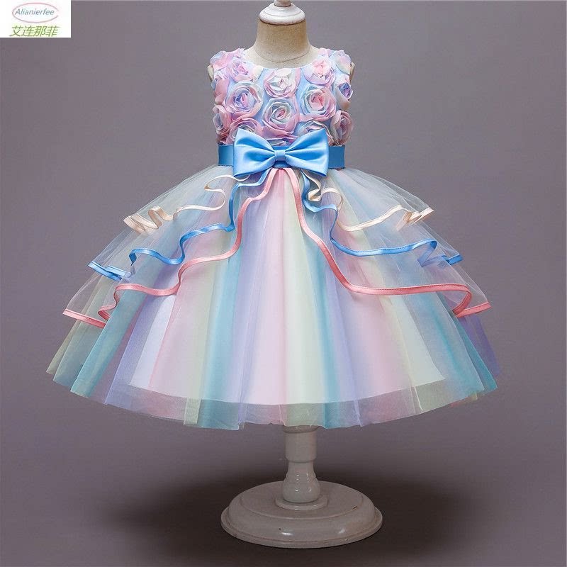 Princess dress summer girl rose evening dress sleeveless wedding fluffy flower skirt six one host piano performance clothing