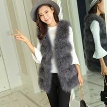 New Haining autumn and winter ostrich fur real fur womens vest mid-length coat round neck sleeveless slim back