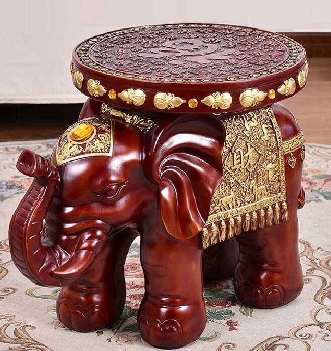 Thai style wooden elephant changing shoe stool Thailand creative treasure elephant wooden bench Southeast Asia imitation wooden resin bench