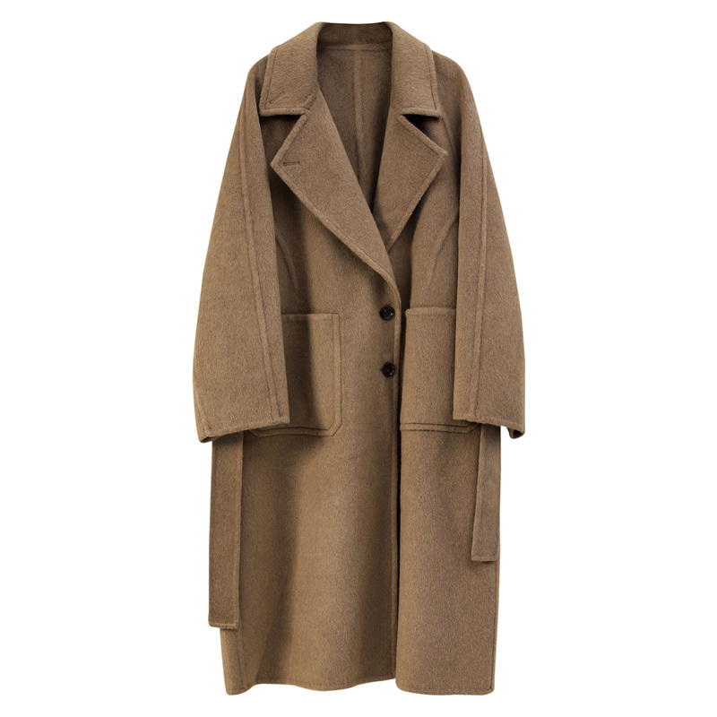 Women's High-End Brand Camel Wool Coat, 100% Wool, Winter Thickened, Young Style Trench Coat, Long Woolen Overcoat