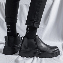 Mens shoes High Help Retro low Help Short boots Leather Autumn Winter Gush up Leather Shoes Inn Wind Black Martin boots
