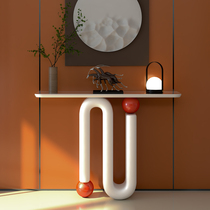 Home entrance table Simple modern light luxury entrance table Wall rock slat case Italian minimalist arched entrance cabinet