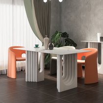 Rock plate dining table Household small household dining table Rectangular office desk Net red oval conference table Desk and chair combination