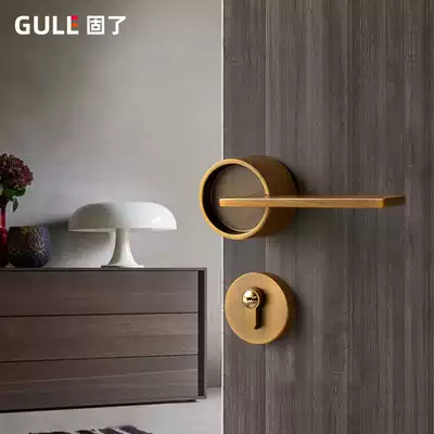 Bedroom door lock indoor Nordic silent solid wood door lock modern simple magnetic door lock yellow bronze American door lock
