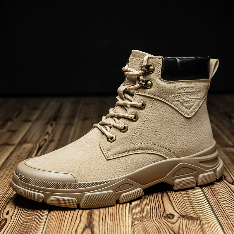 Dụng cụ thoáng khí mùa thu Martin boots của nam giới Phong cách Anh không trơn trượt ngoài trời giày đi bộ đường dài trên đỉnh cao giày đi bộ đường dài màu nâu sa mạc giày bốt ngắn - Giày ống