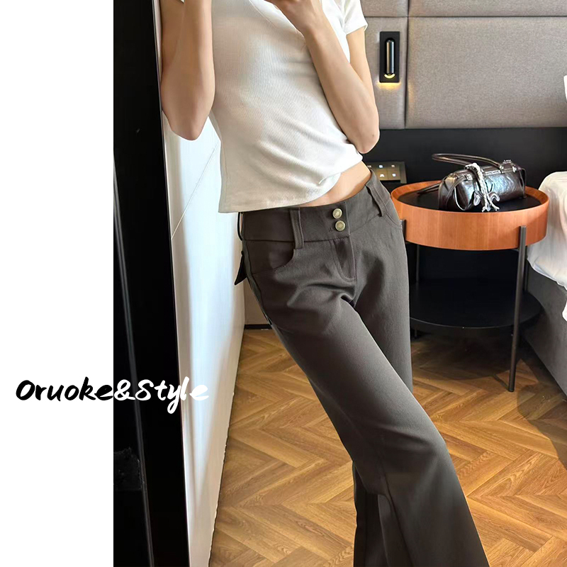 Dark Green and Gray Low-Waisted Flared Casual Pants for Women, 2026 Summer New Versatile Slim-Fit Twill Non-Tight Suit Pants
