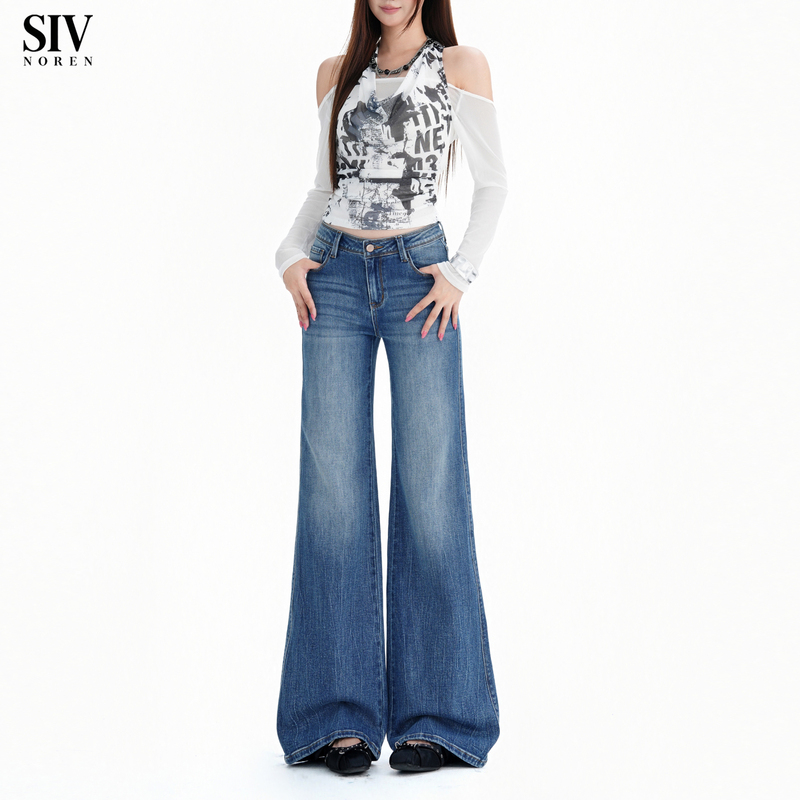 Sivnoren~American Retro Flared Jeans for Women, Low-Waisted, Slim-Fit, Stretchy, Flattering for Petite Figures, Flared Long Pants Sivnoren~American Retro Flared Jeans for Women, Low-Waisted, Slim-Fit, Stretchy, Flattering for Petite Figures, Flared Long Pants