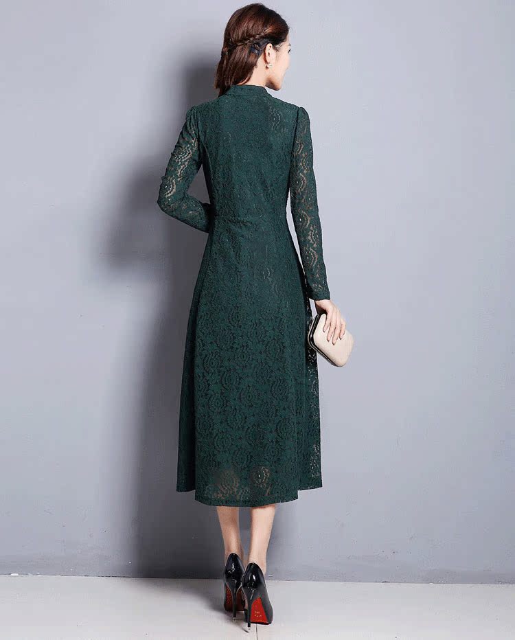 Đầm ren đen thon dài eo cao 2019 Đầm suông váy mới dài tay nữ trung niên đầm mẹ - Sản phẩm HOT đầm xòe đẹp