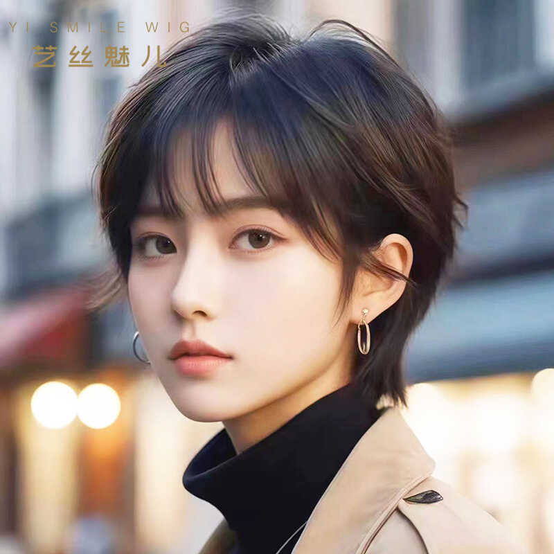 Short Wig for Women, Natural Thin Style, Ultra-Short Hair, Ear-Hanging Short Hair, Real Hair, Full Head Wig for Chemotherapy Patients