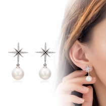 Pearl earrings womens sterling silver stud earrings 2021 new fashion Korean simple and wild temperament personality long earrings