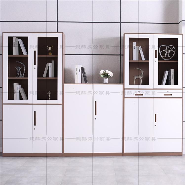 Office two bucket file cabinet glass door bookcase financial voucher cabinet iron storage file data cabinet equipment cabinet