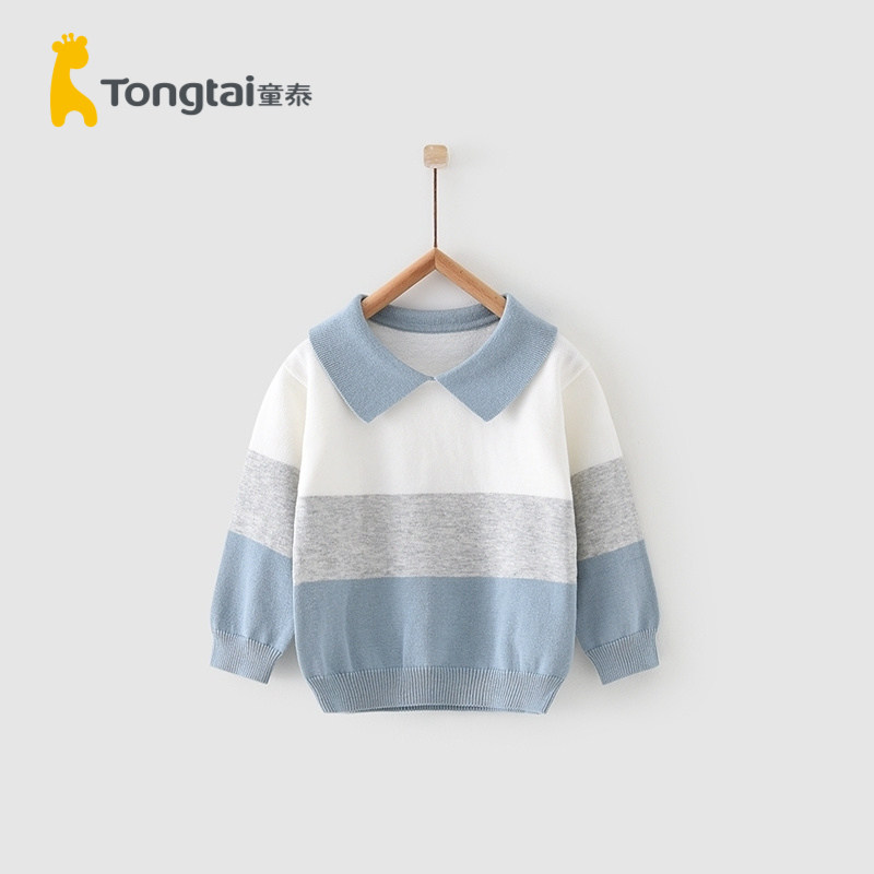 Tong Tai Chunqiu 1-4-year-old infant male and female baby clothes pure cotton cover head turning tide cute sweater blouse