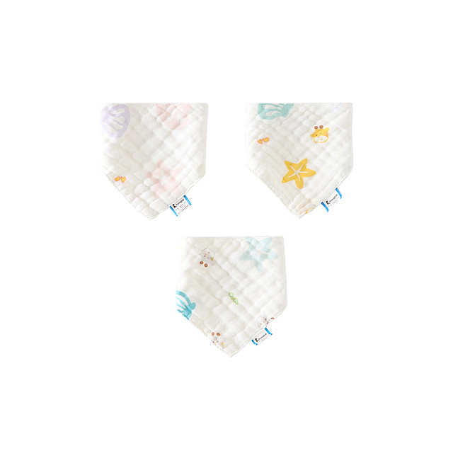 Tongtai baby triangle towel pure cotton baby saliva towel newborn 6-layer gauze bib anti-vomiting pad towel 3 ຕ່ອນ