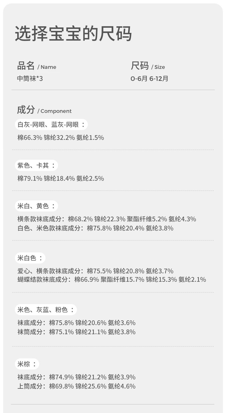 童泰婴儿袜子春夏薄款宝宝宽口不勒网眼长袜儿童宽口中筒袜3双装 — 19