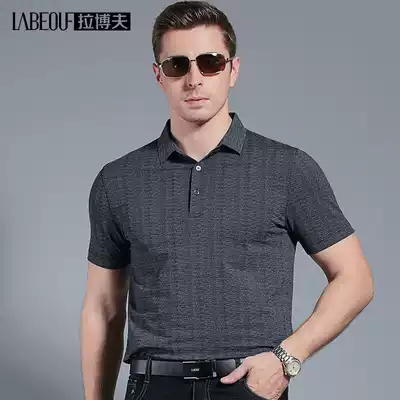 LaBeouf middle-aged mulberry silk men's T-shirt short sleeve dad loose lapel 2021 summer New loose polo shirt