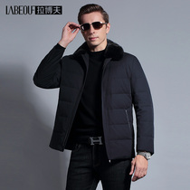LaBehov down jacket mens mink fur collar white duck down warm middle-aged man casual winter dad thick coat