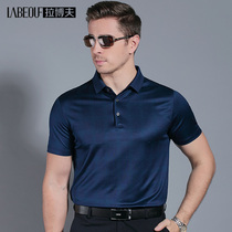 LaBeouf middle-aged mulberry silk short sleeve T-shirt summer business gentleman lapel thin loose silk polo shirt