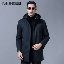 LaBov fur coat male rabbit fur inner mink fur collar middle-aged man Non-iron long hooded long hooded large size coat