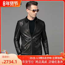 LaBov leather mens goat leather jacket business casual lapel leather mens short mens middle-aged coat