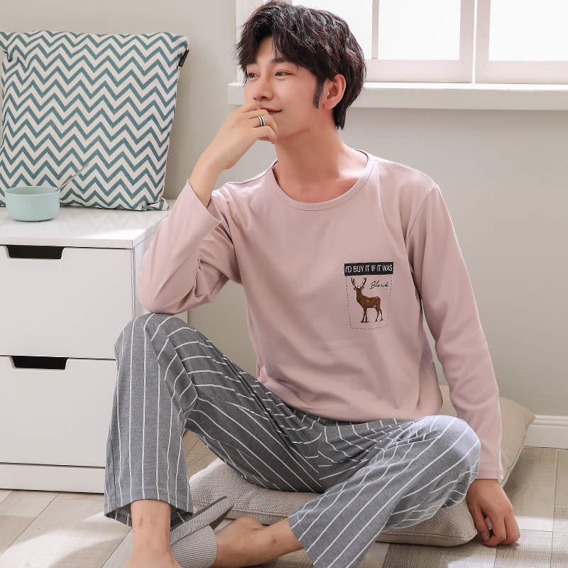 Bộ đồ ngủ nam mùa xuân và mùa thu dài tay cotton thanh niên đồ pijama nam trung niên