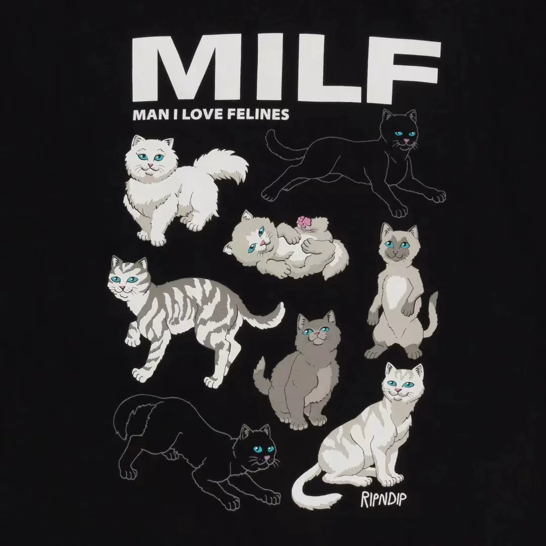Американский трендовый бренд RIPNDIP Little Cat Middle Finger Cat Man Love Felines Men Love Cat Print Short Sleeve