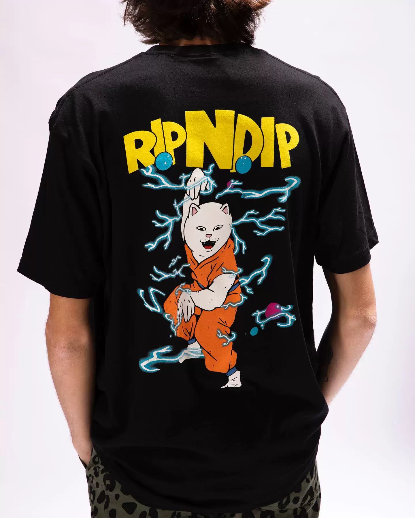 [Spot] Американский Tide бренд RIPNDIP Ling Cat Middle Finger Cat Cat Cat Short Shirt Buy more gifts for gifts