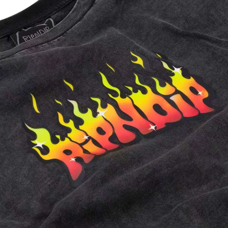 Американский модный бренд RIPNDIP мидл-фингер кот, телёнок демон пламя буква кота 100% хлопок футболка с короткими рукавами