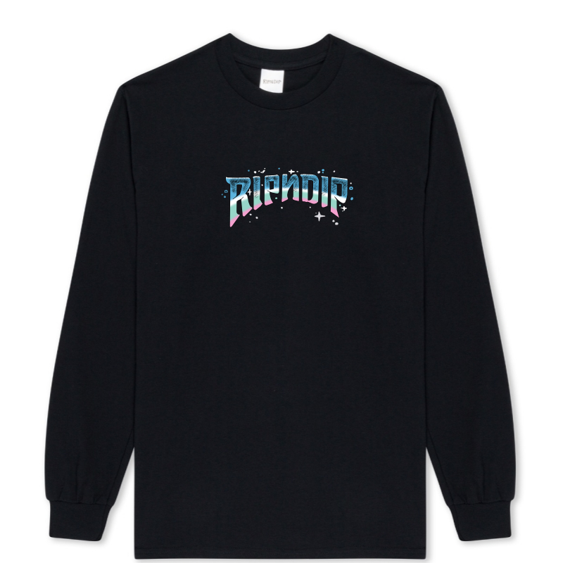 RIPNDIP Mean Cat High Street Style Arctic Meteor Cat Print Long Sleeve T-Shirt Women"s Black Loose and Versatile Top